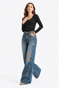 Women's High Waist Retro Non-Stretch Baggy Wide Leg Jeans