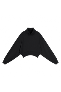 Women's Fall Boutique Style Balloon Sleeves Cropped Mock Neck Sweatshirt
