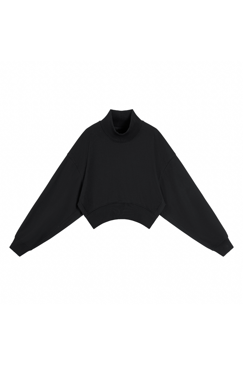 Women's Fall Boutique Style Balloon Sleeves Cropped Mock Neck Sweatshirt