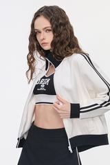 Women's Color Block Side Stripe Stand Collar Full Zip Jacket