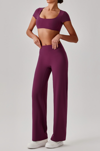 Women's  Quick Dry T-shirt & No Front Seam Yoga Pants Set