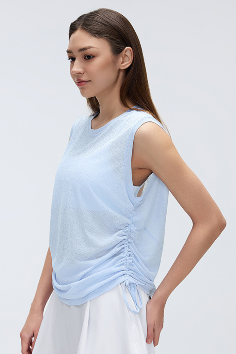 Women's Summer Sheer Breathable Drawstring Sports Tank Top