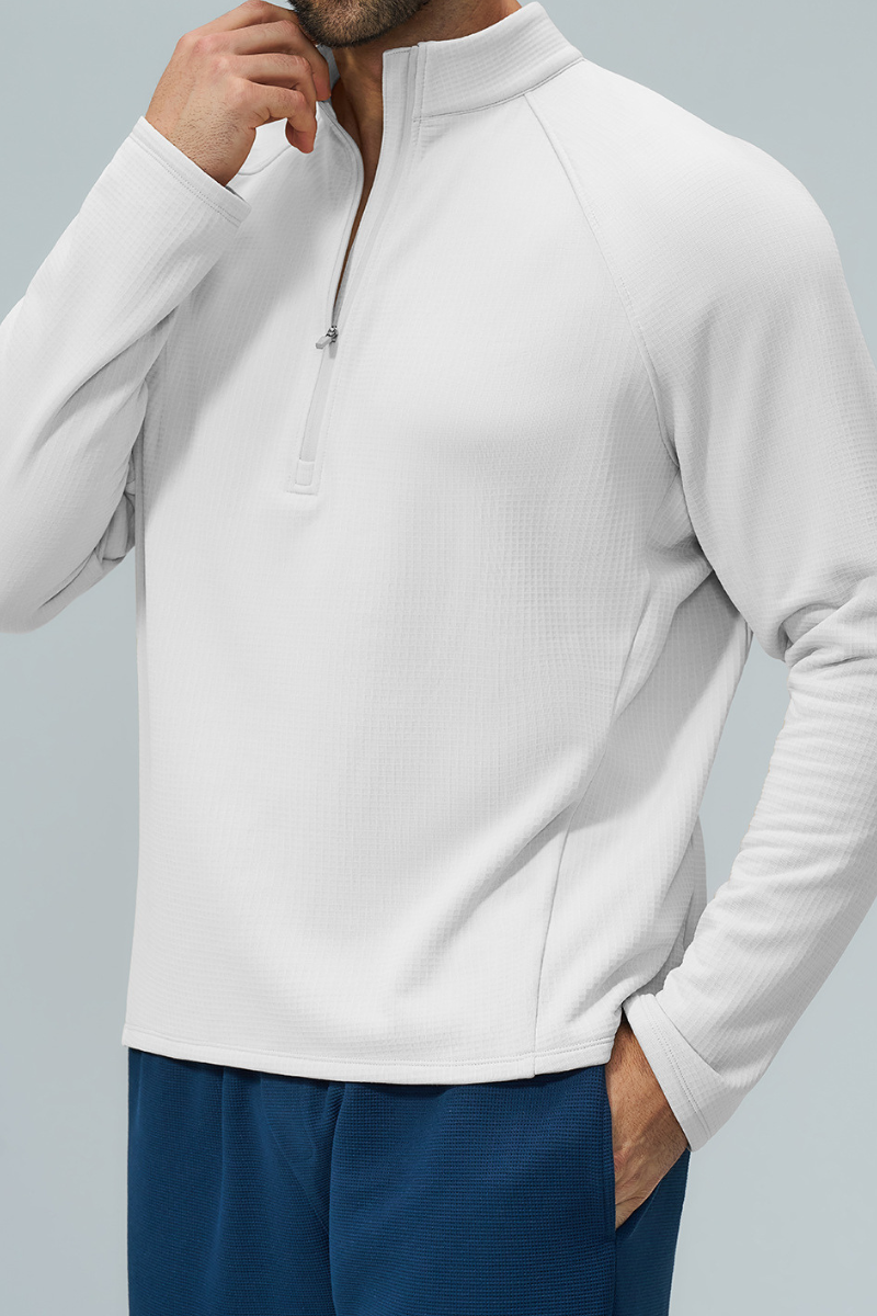 Men's Fall Half Zip Mock Neck Fleece Sports Long Sleeve Top