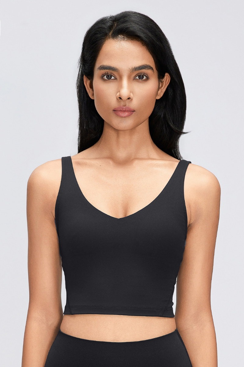 Women's Naked Feeling V Neck Padded Sports Yoga Bra