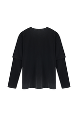 Unisex Fall100% Cotton Washed Fake Two Piece Sweatshirt