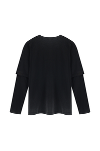 Unisex Fall100% Cotton Washed Fake Two Piece Sweatshirt