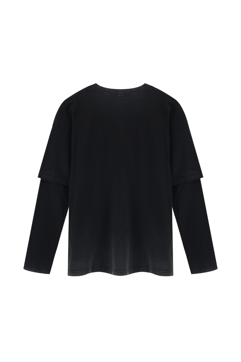 Unisex Fall100% Cotton Washed Fake Two Piece Sweatshirt