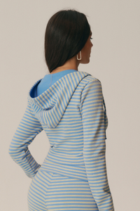 Women's Striped Drawstring Hooded Zip Crop Jacket