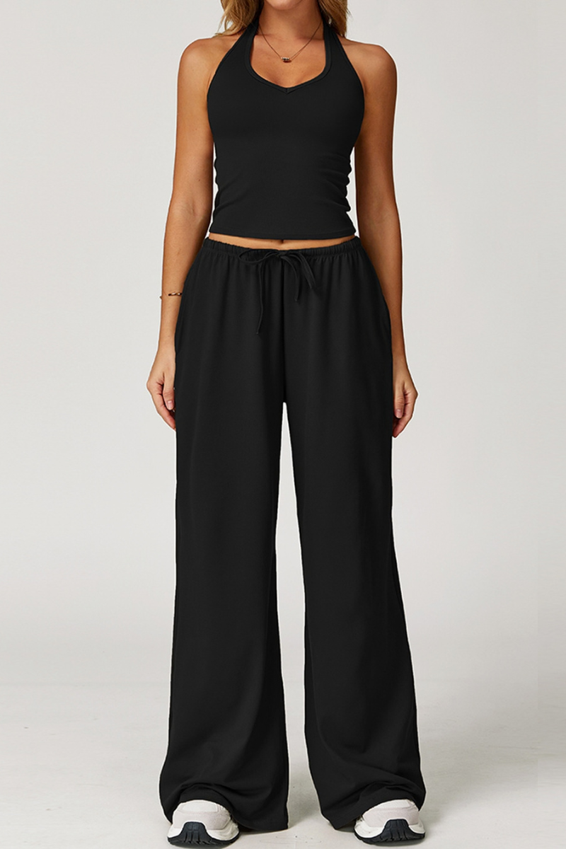 Women Fall Set:Tank Top & Wrap Tie Long Sleeve Top & Pants