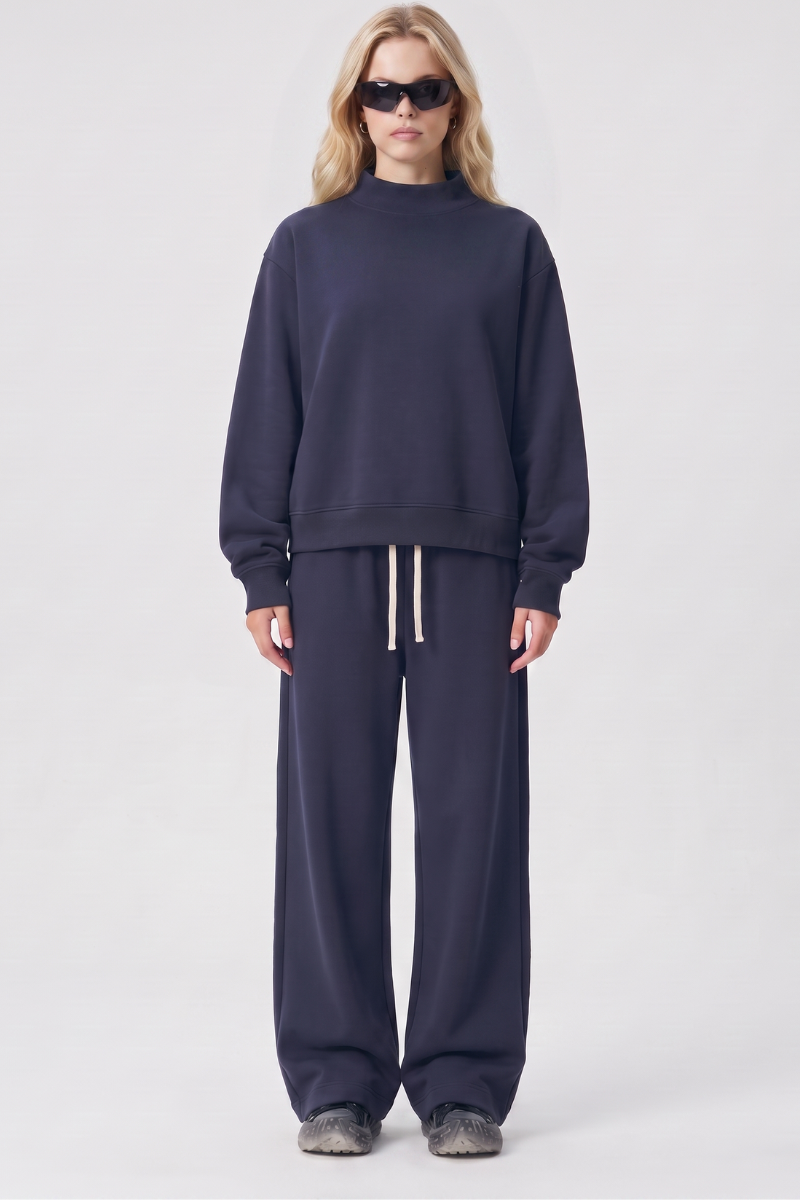 Unisex Fall Fleece Mock Neck Sweatshirt and Sweatpants Sets