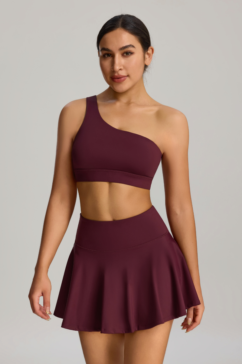 Women's Two-Piece Set: One-Shoulder Sports Bra & Tennis Skirt