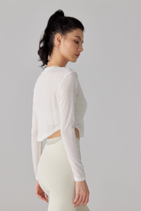 Women's V-Neck Sheer Cropped Long Sleeve Yoga Cover-Up