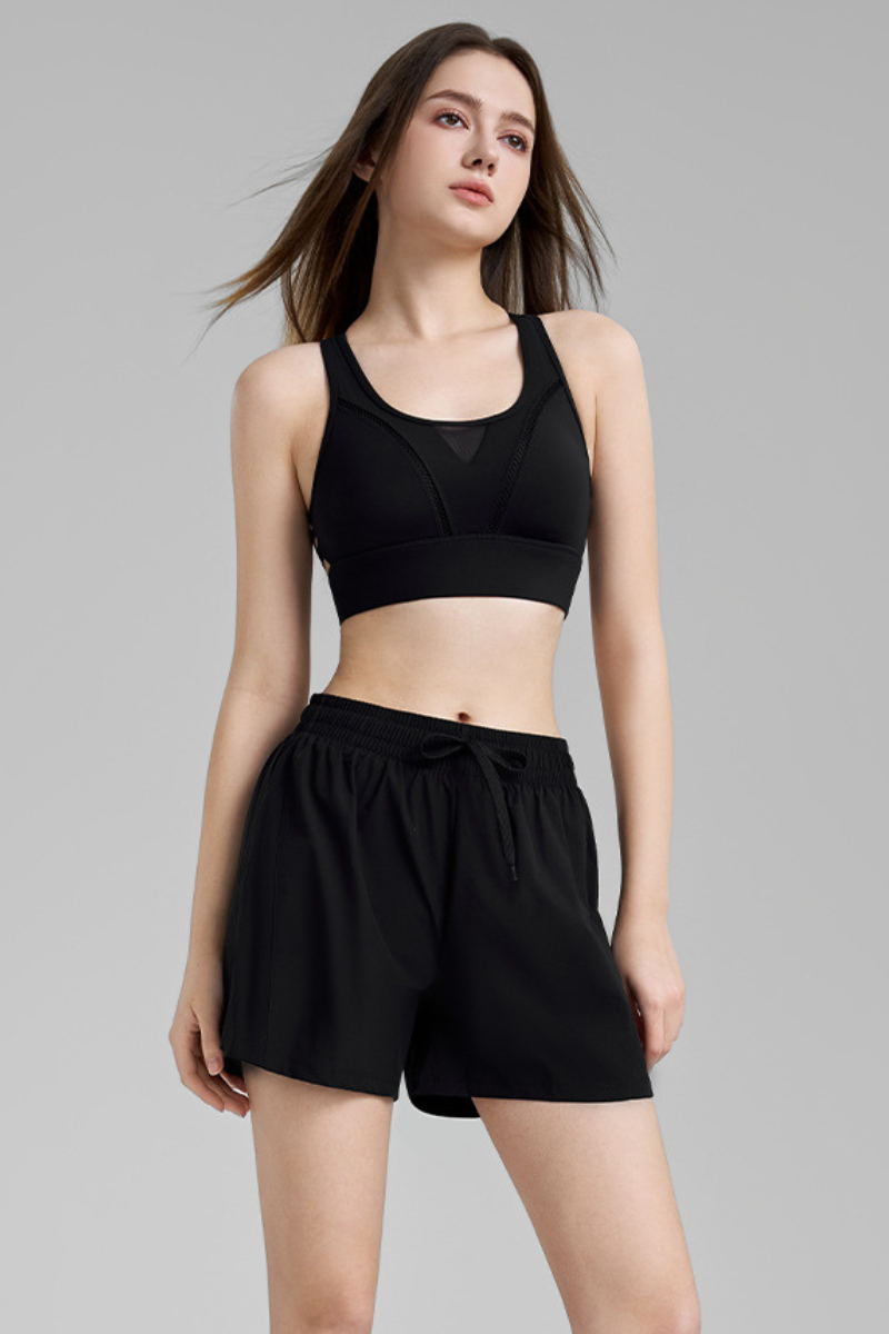 Women's Mesh Panel High Impact Bra & Shorts 2-Piece Set