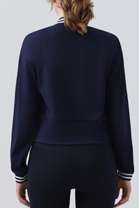 Women's Double Zip Contrast Stripe Trim Slim Fit Jacket