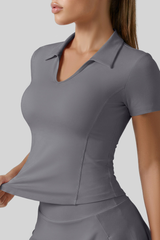 Women's Collared V‑Neck Slim Fit Short Sleeve Polo Top