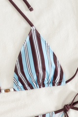 Women's Halter Side Tie Striped Triangle Cup Sexy Bikini