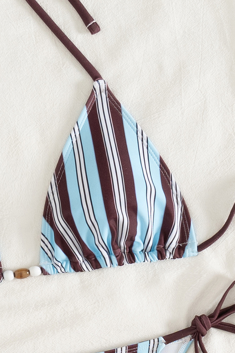 Women's Halter Side Tie Striped Triangle Cup Sexy Bikini