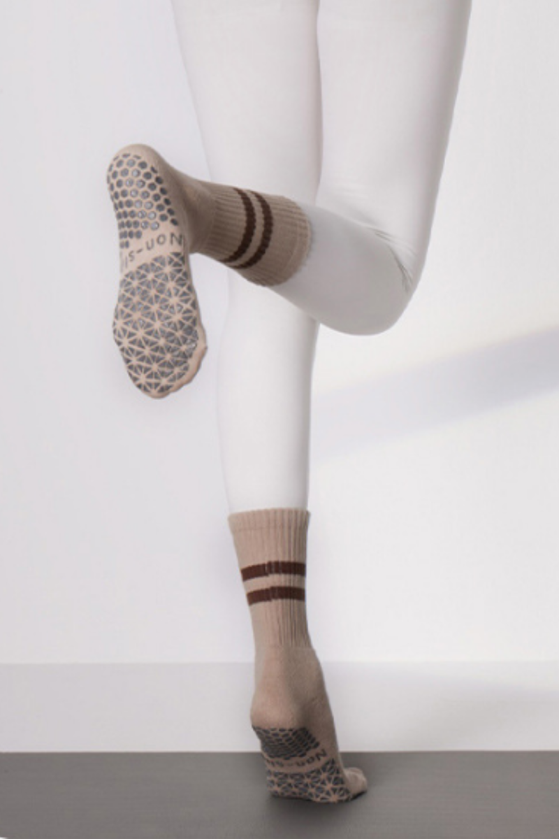 Women's Double-Stripe Crew Yoga Grip Full-Toe Socks