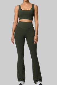Women's Double Strap Twist Back Cami & Flare Yoga Pants Set