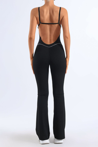 Women's Open-back Thin Strap Flared Yoga Jumpsuit