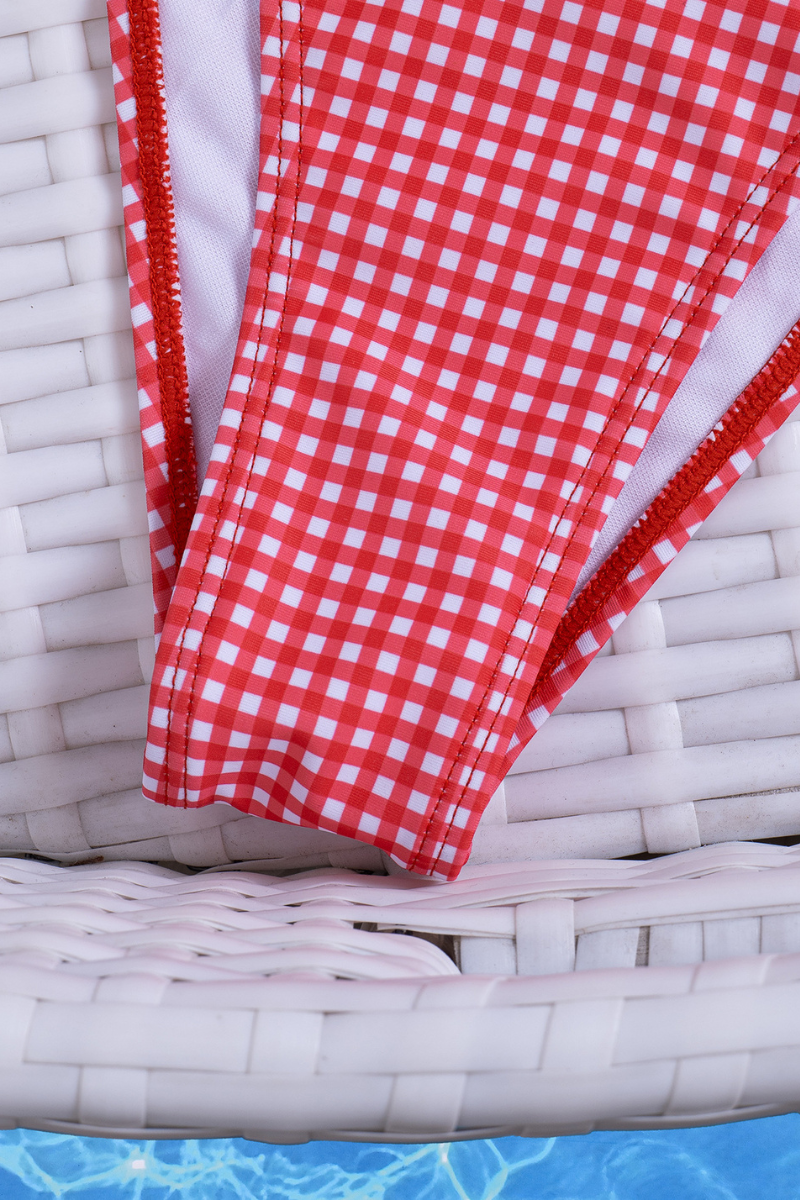 Women's Plaid Print V-Neck Fresh Vacation Bikini