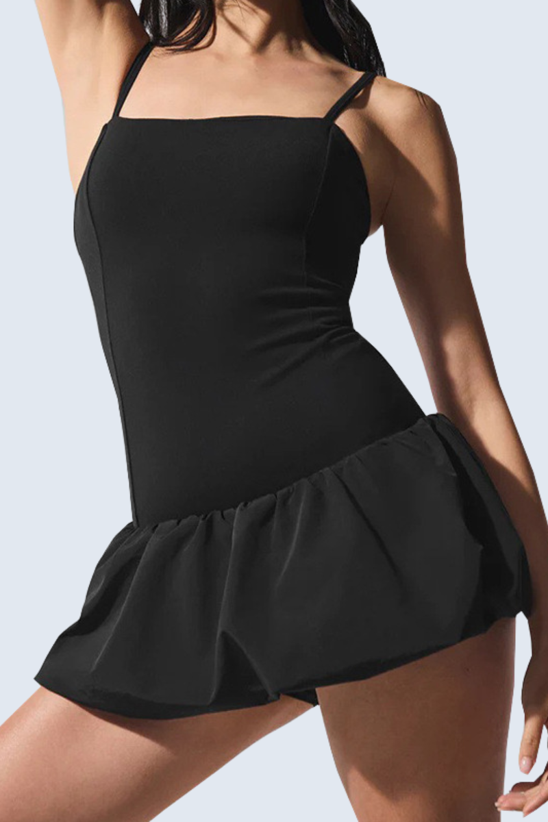Women's Thin Strap Pleated Ruffle Hem Athletic Tennis Dress