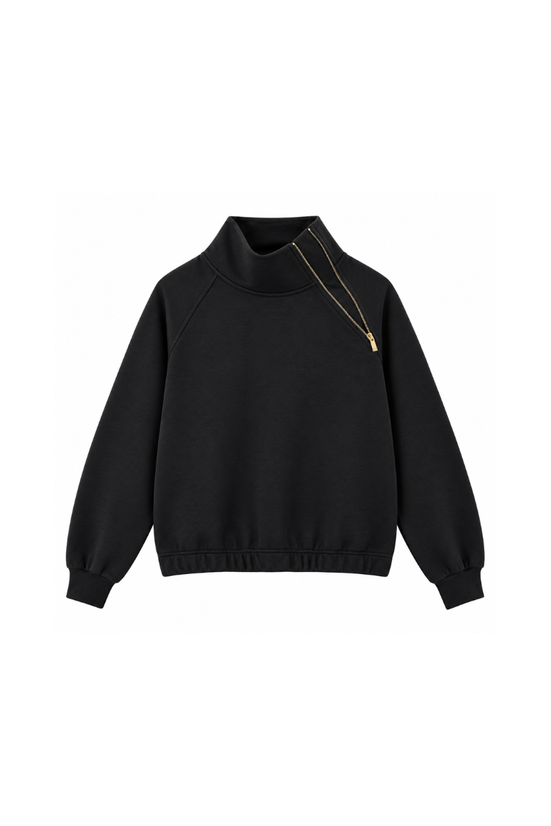 Women's Asymmetric Zip Elastic Hem Mock Neck Sweatshirt