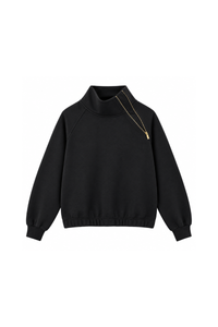 Women's Asymmetric Zip Elastic Hem Mock Neck Sweatshirt
