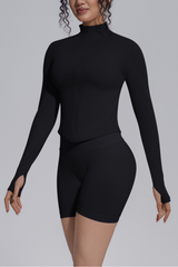 Women's Seamless Stretchy Jacket And No Front Seam Short Set