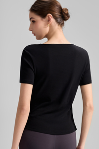 Women's Collared Naked Feel Asymmetric Slit Hem T-shirt