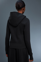 Women's Athletic Slim Full Zipper Finger Cuffs Hooded Jacket