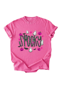 Women's Halloween Pumpkin Ghost Bat Print T‑shirt