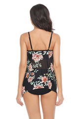 Women's Thin-Strap Floral-Patterned Irregular-Hem Tankini