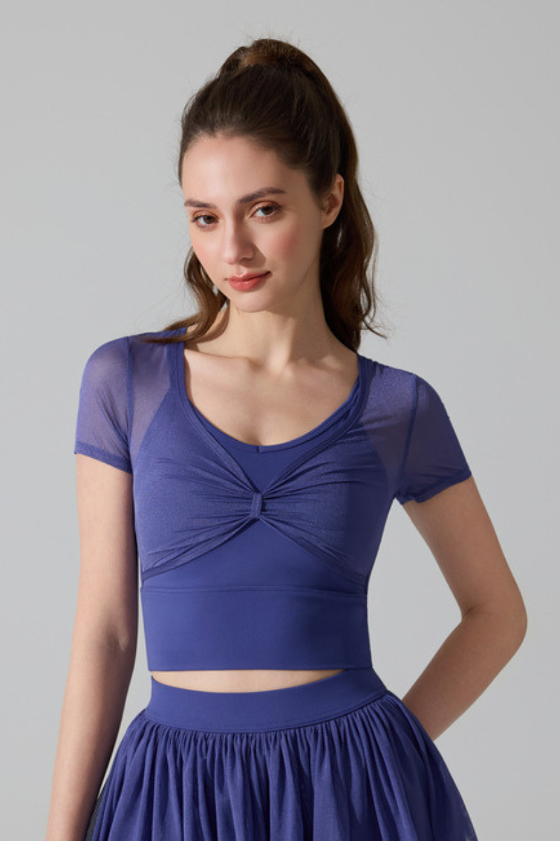 Women’s Faux Two-Piece Mesh Cropped T-shirt