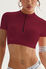 Women's Half-Zip Stand Collar Cropped Short-Sleeved Top