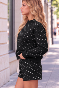 Unisex Fall Fleece Polka Dot Mock Neck And Shorts Outfit Set