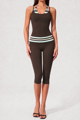 Women's Vintage Fake Two Piece Tank Top & Capri Leggings Set