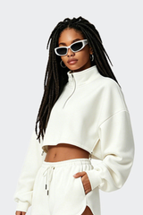 Women's Half Zip Stand Collar Cropped Drawstring Sweatshirt