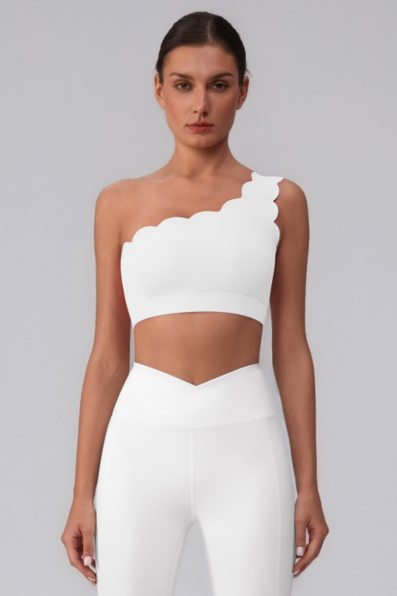 Women's Scalloped Asymmetric One-Shoulder Cropped Sports Bra