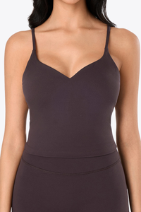 Women's V-Neck Thin Strap Brushed Yoga Tank Top With Padded