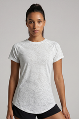 Women's Breathable Mesh Splicing Back Curved Hem T-shirt