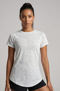 Women's Breathable Mesh Splicing Back Curved Hem T-shirt