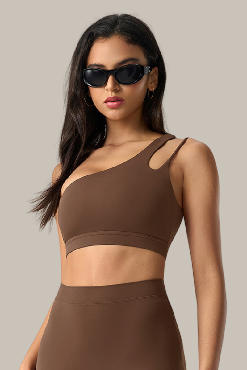 Women's One Shoulder Cut Out Sports Bra - Solid Colors