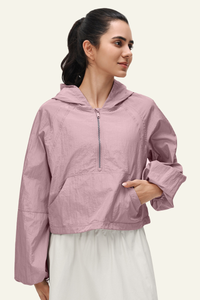 Women's Nylon Half-Zipper Athletic Hooded Sweatshirts