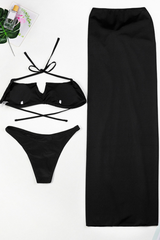 Women's Metal Waist High Slit Starfish Cover-up Bikini Set