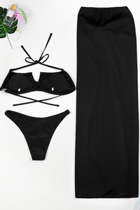 Women's Metal Waist High Slit Starfish Cover-up Bikini Set