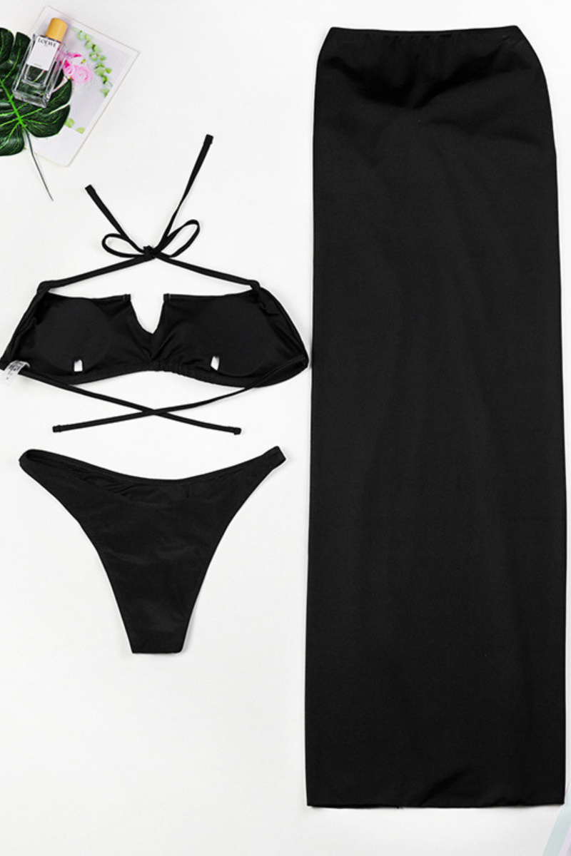 Women's Metal Waist High Slit Starfish Cover-up Bikini Set