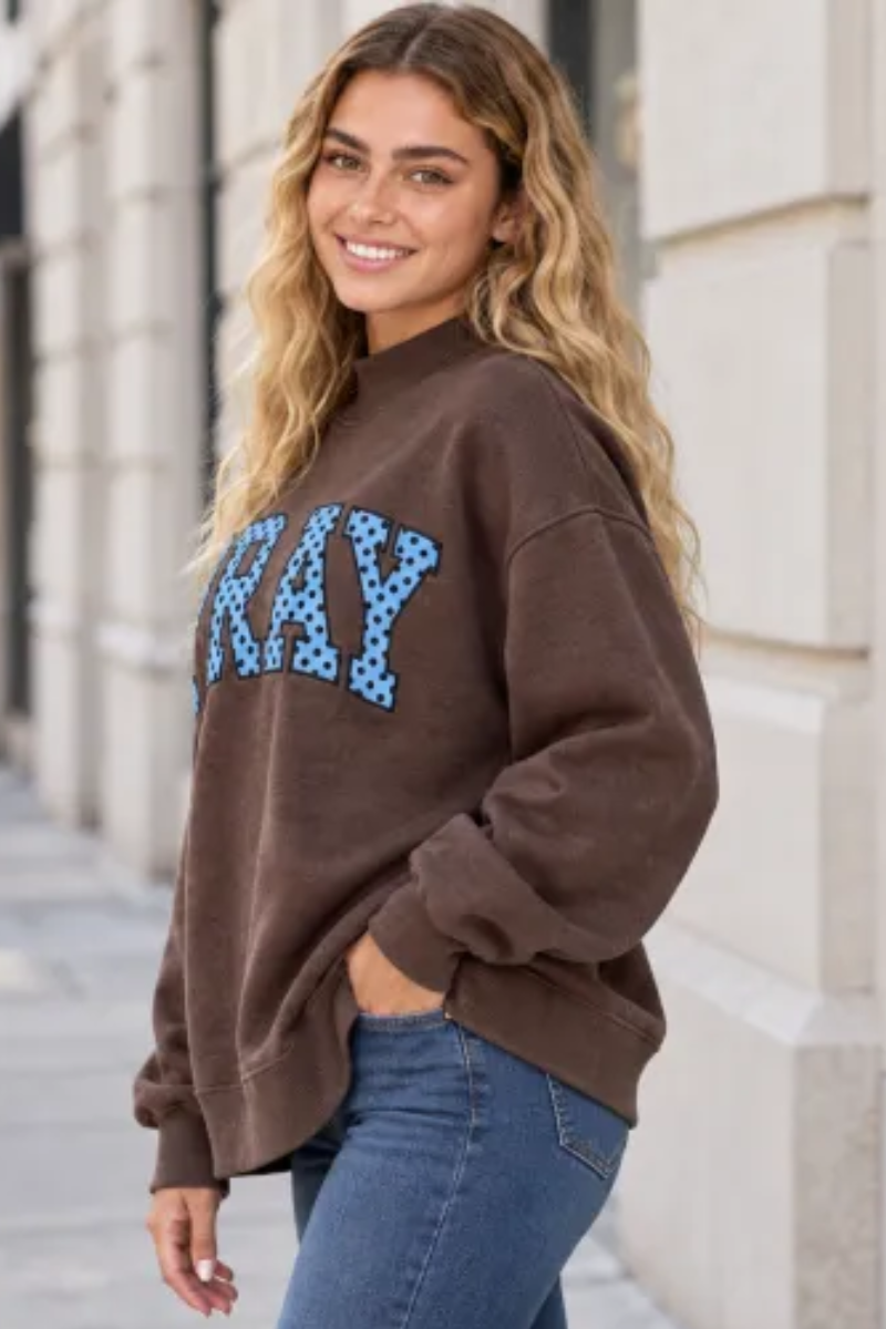Women's Fall Letter Appliqué Embroidery Mockneck Sweatshirt