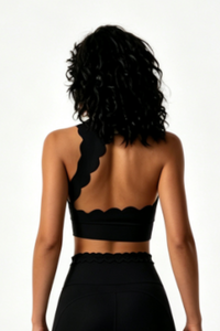 Women's Scalloped Mock Neck Padded Cutout Open Back Top