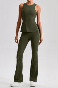 Women's Brushed Tank Top & Flared Yoga Pants 2PCS Set